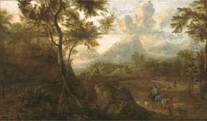 A Wooded Landscape With Travellers On A Path by Jan Both