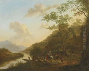 An Italianate River Landscape With Travellers By A Ferry