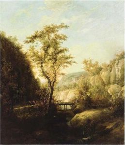 A Mountainous Landscape With Travellers On A Bridge A Mountainous Landscape With Travellers On A Bridge
