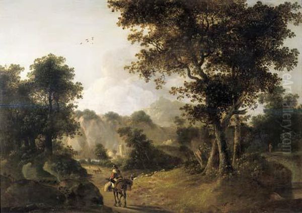 A Muleteer On A Track In An Italianate Landscape - view 1