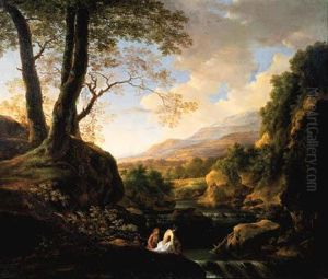 An Italianate Landscape With Bathers At A River