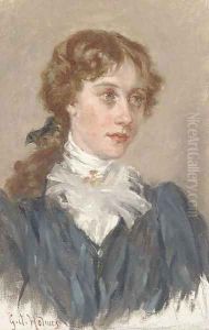 Portrait of a young lady, bust-length, in a black dress and white shirt