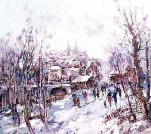 Winter Scene in a French Cathedral Town by Heinrich Hansen