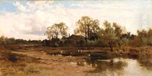 Farmhouse by the lake by John Horace Hooper