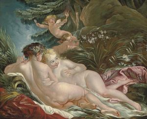 Nymphs Bathing Attended By Putti by Francois Boucher