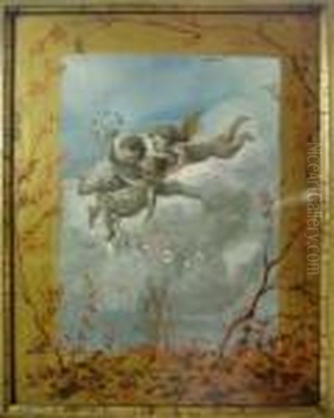 Tre Amorini Con Ghirlande Di Fiori - view 1