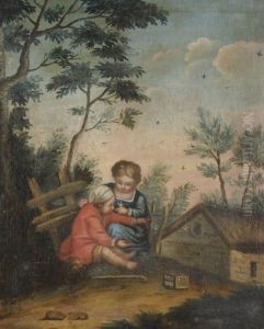 Children Playing Near A Cottage by Francois Boucher