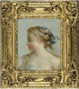 Head Of A Woman Wearing A Flower Garland by Francois Boucher