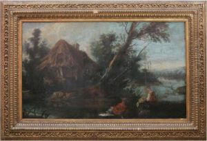 Pastoralt Landskap Med Figurer by Francois Boucher