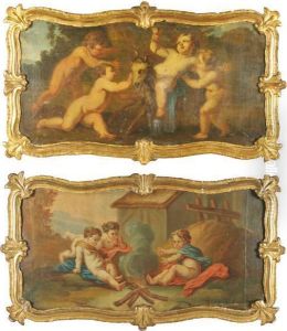 Putti Pres D'un Feu De Camp by Francois Boucher