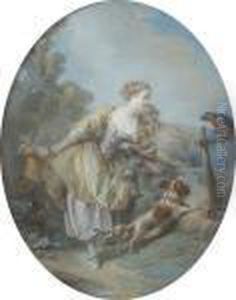 Deux Jeunes Filles Avec Un Perroquet Et Un Chien by Francois Boucher