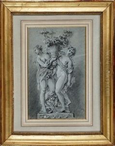 Deux Femmes Tenant Une Corbeille De Fleurs. by Francois Boucher