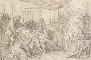 The Death Of Meleager Black Chalk by Francois Boucher