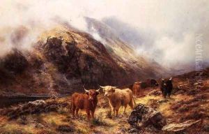 Highland Cattle in a Mountainous Landscape by Louis Bosworth Hurt
