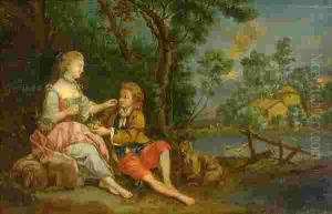 Jeune Couple Assis Sous Des
Frondaisons En Train De Manger Duraisin : Pensent-ils Au Raisin by Francois Boucher