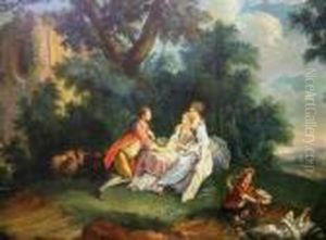 Courting Figures By A Woodland Ruin by Francois Boucher