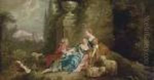 Elegant Figures By A Fountain In A Landscape by Francois Boucher