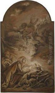 The Nativity With A Hovering Angel by Francois Boucher