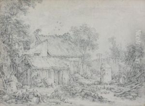 Cour De Ferme Animee by Francois Boucher