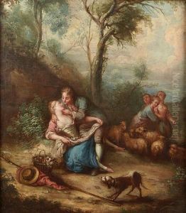 A Shepherd And His Lover In A Woodland Clearing by Francois Boucher