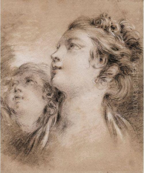 Etude Pour Les Visages D'une Jeune Femme Et D'un Putto,regardant Vers La Gauche - view 1