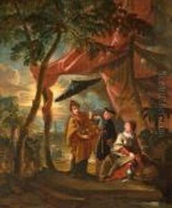 Three Oriental Figures Under A Pavillion In A Garden by Francois Boucher