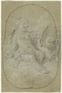 Study Of Two Putti With Swan And Mirror In Cartouche Shaped Frame by Francois Boucher