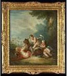 Spielende Kinder Mit Ziege In Landschaft by Francois Boucher