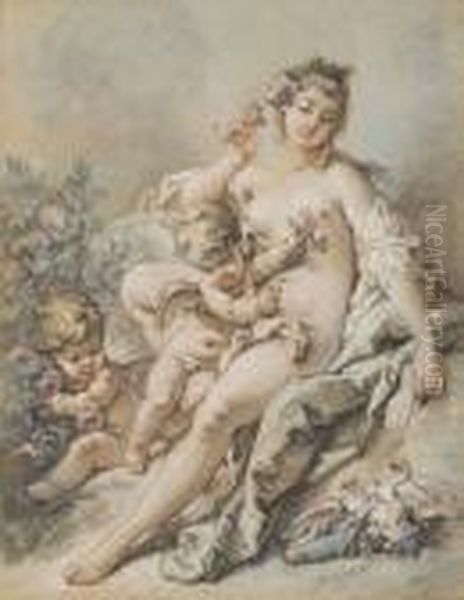 Venus Offrant Des Roses A Deux Amours - view 1