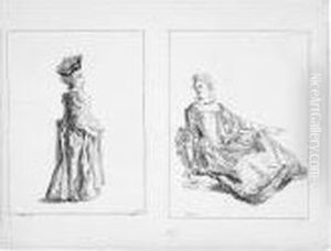 Petite Fille De Dos; Femme Assise Par Terre by Francois Boucher