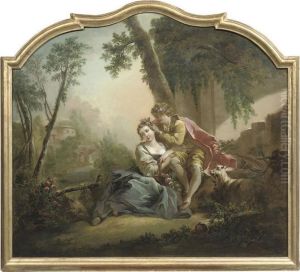 An Elegant Couple In A Pastoral Landscape