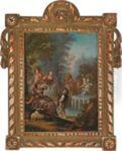 Coppie Danzanti Presso Una Cascata by Francois Boucher