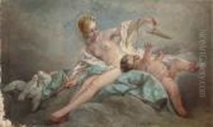 Venus And Cupid On A Cloud by Francois Boucher