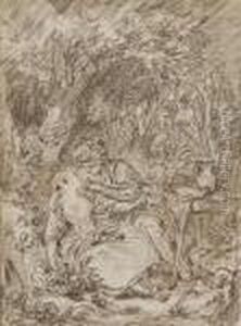 Jeune Homme Nourissant Une Jeune Femme Allongee Parmi Desfeuillages by Francois Boucher