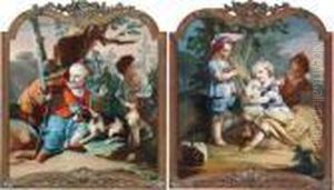 Due Sopraporte Con Scene Pastorali by Francois Boucher