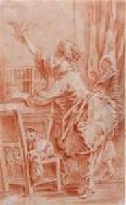 A Young Girl Releasing A Bird From Its Cage by Francois Boucher