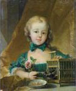 Portrait D'alexandrine Lenormand D'etiolles (1744-1754) Jouant Avecun Chardonneret