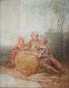A Lady Angler With Attendants, Probablymid-19th Century by Francois Boucher