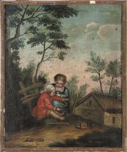 Children Playing Beside A Cottage by Francois Boucher