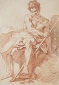 Academie D'homme Nu Assis Tenant Un Baton by Francois Boucher