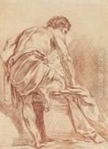 Auf Ein Podest Sich Knieendes Mannliches Modell - Academie by Francois Boucher