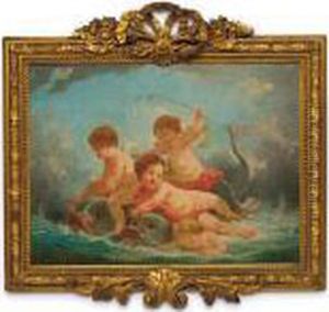 Putti Che Giocano Con Delfini by Francois Boucher