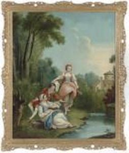 Figures In An Idyllic Landscape; And A Companion Painting by Francois Boucher