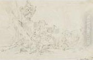 Pastoral With Children Playing With A Bird Cage