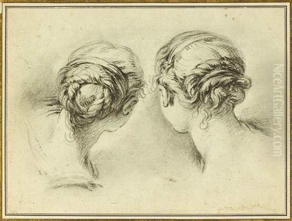 Deux Etudes De Tetes Vues De Dos - view 1