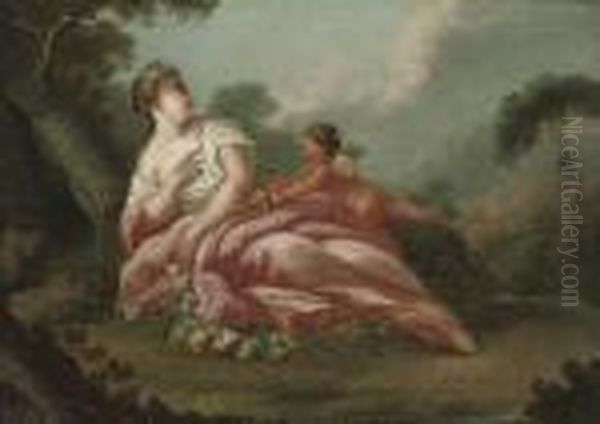 A Wooded Landscape With A Putto
Adorning A Reclining Female Figure With A Garland Of Flowers - view 1