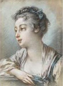 Study Of A Young Woman, Head And Shoulders, Looking To The Left by Francois Boucher
