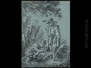 Schaferjunge Und Madchen An Einem Bach by Francois Boucher