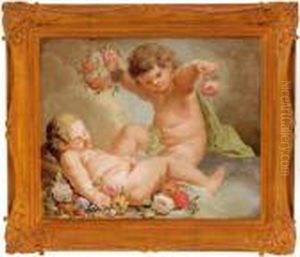 Putti Che Giocano E Fiori by Francois Boucher