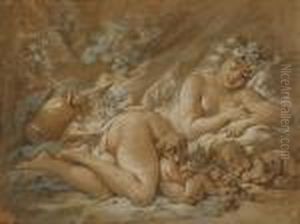 Ninfa Nel Bosco Con Due Faunetti by Francois Boucher